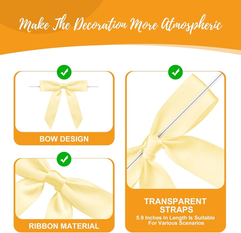 Sokfone Satin Ribbon Light Yellow Bow Decor 2.5" Premade Light Yellow Twist Tie Bows for Gift Wrapping Bow for Treat Bags Party Favors Wedding Decorations - 50 Counts - Image 4